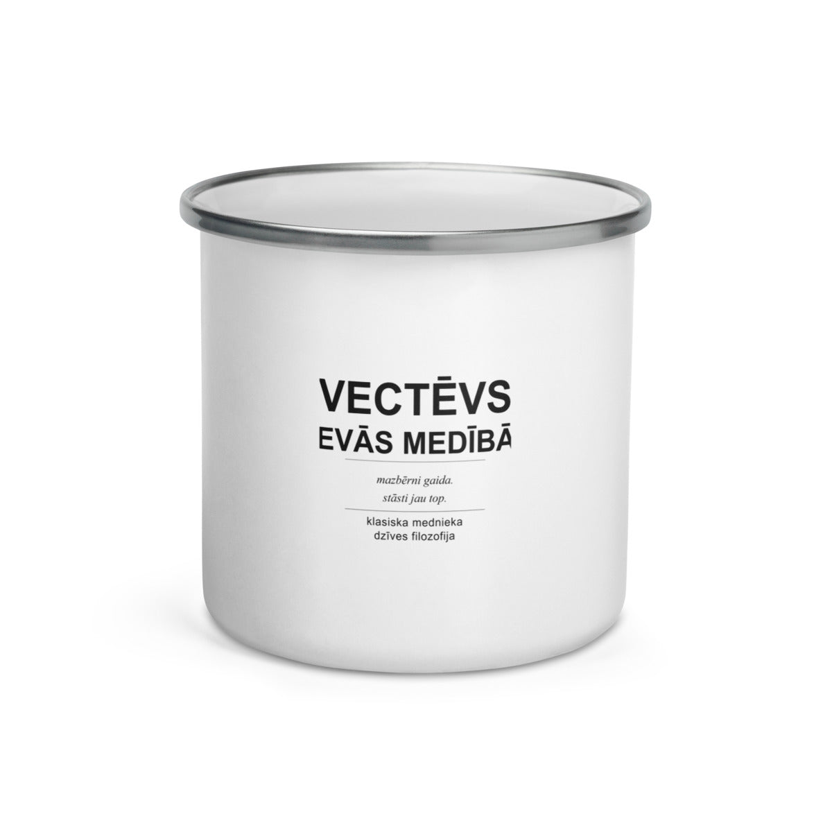 Metāla krūze ar uzrakstu Vectēvs devās medībās