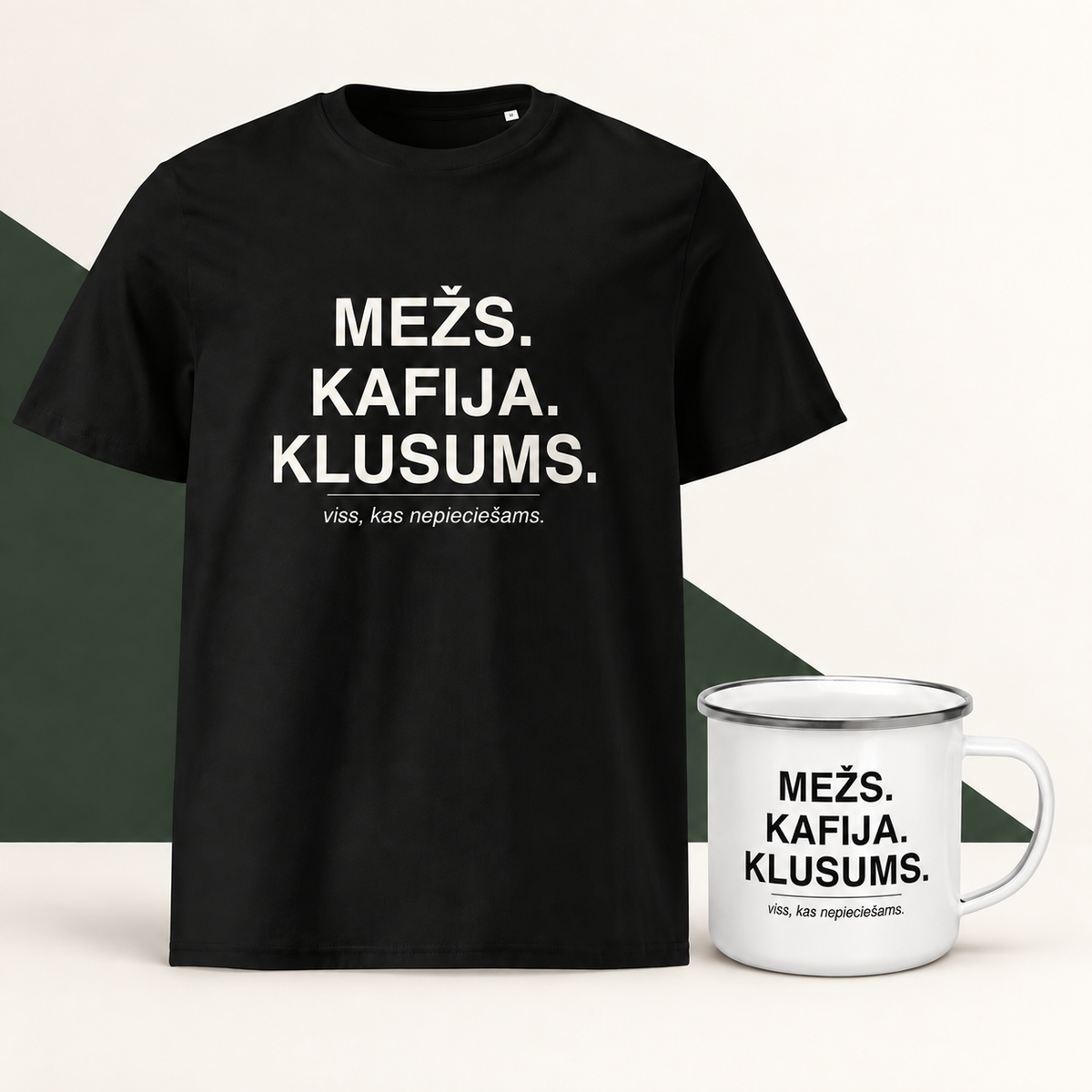 Meža rīta komplekts ar T-kreklu un emaljas krūzi