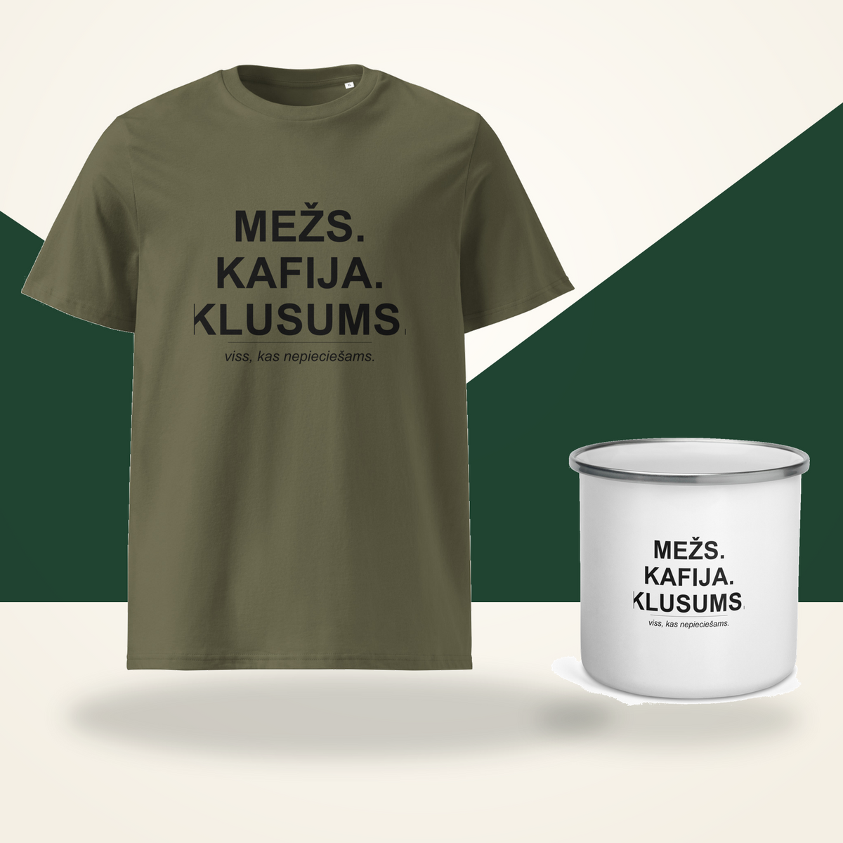 Meža rīta komplekts: T-krekls un krūze, haki krāsā