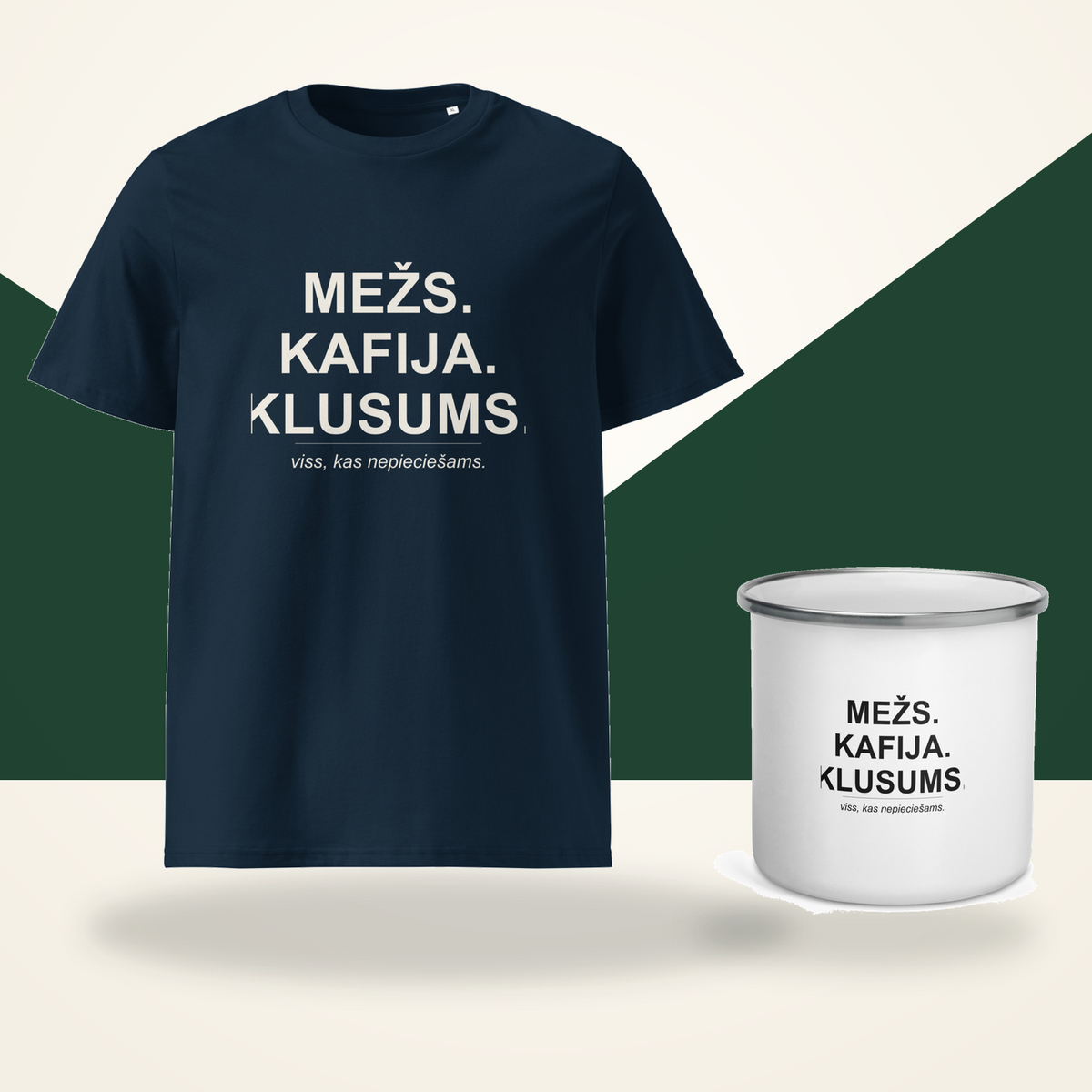 Meža rīta komplekts: T-krekls un krūze, tumši zilā krāsā