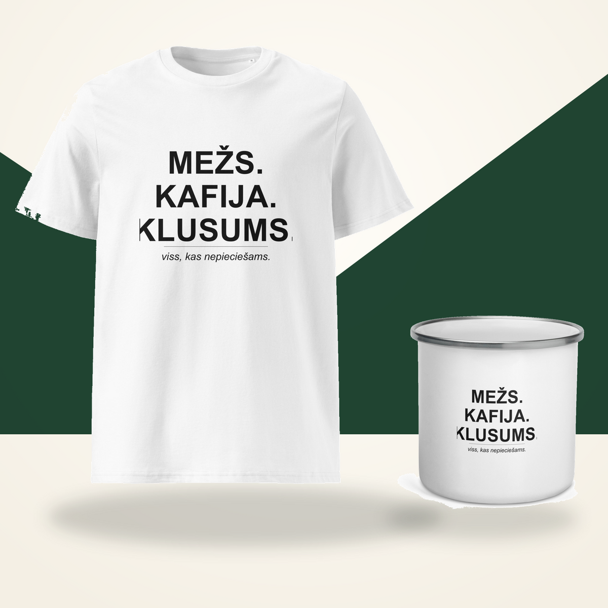 Meža rīta komplekts: T-krekls un krūze, baltā krāsā