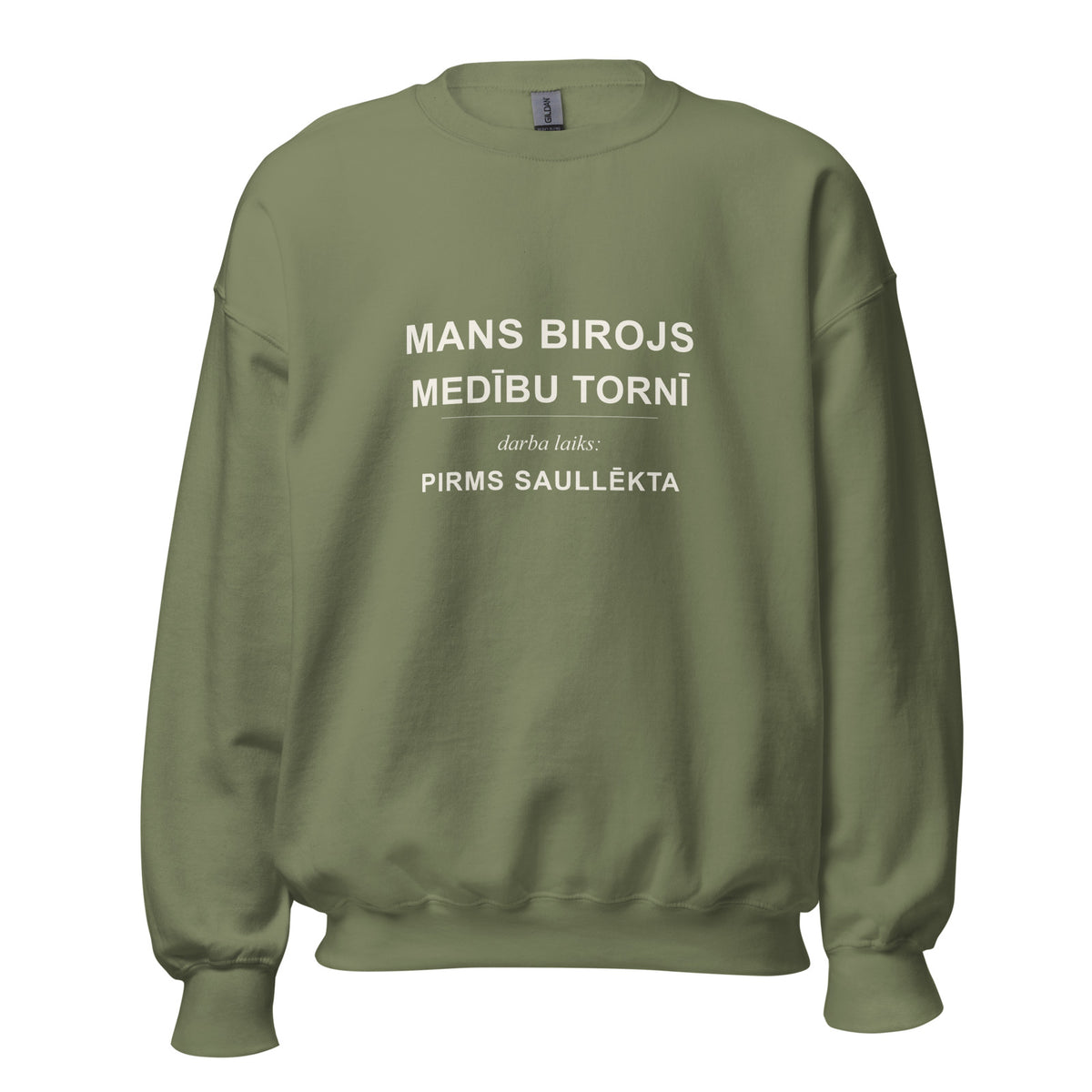 Mednieku džemperis “Mans birojs medību tornī”, militāri zaļā krāsā