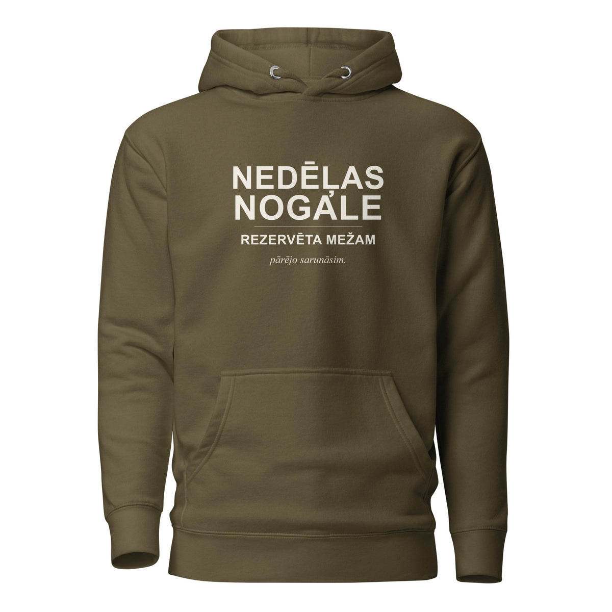 Mednieku džemperis ar kapuci “Nedēļas nogale rezervēta mežam”, militāri zaļā krāsā