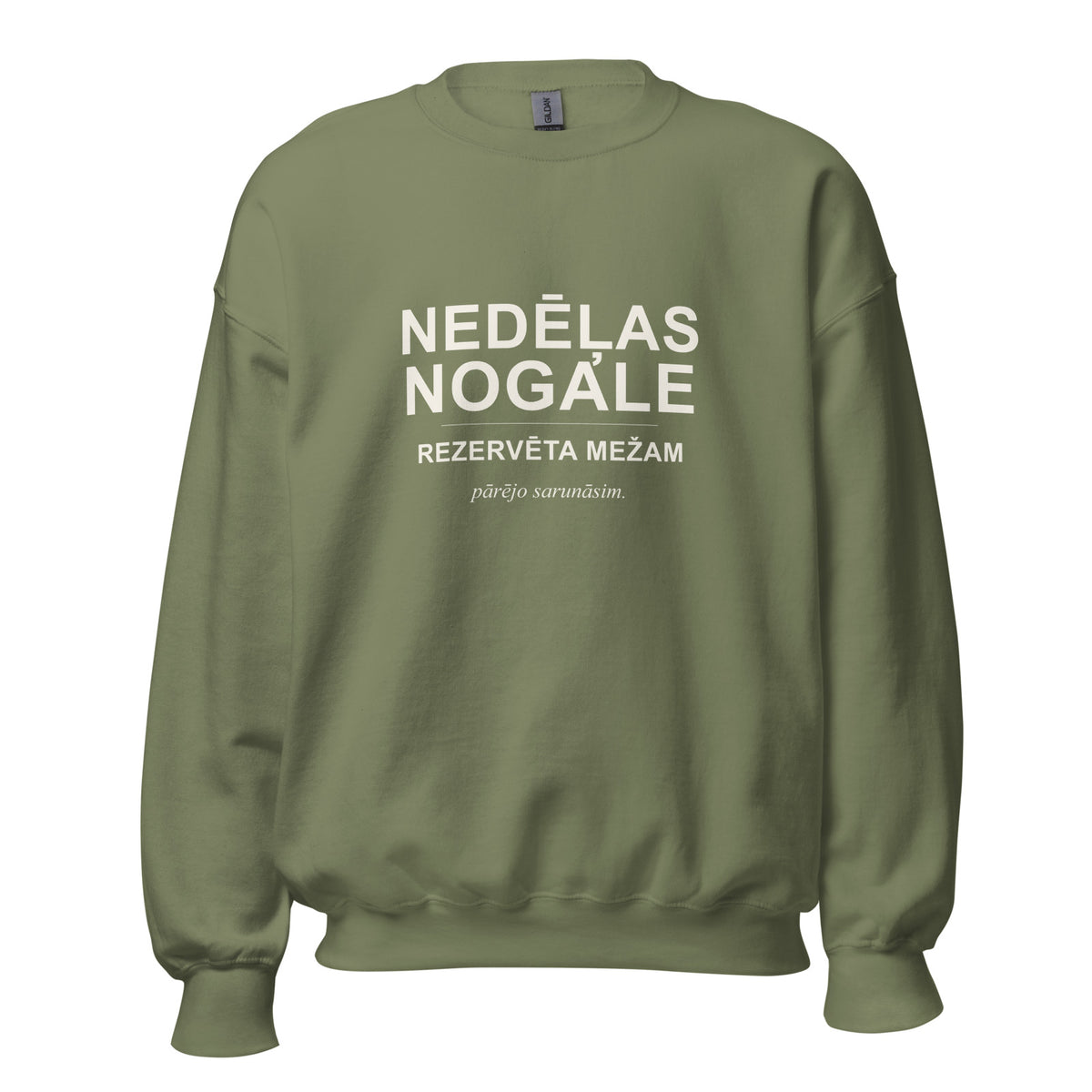 Mednieku džemperis “Nedēļas nogale rezervēta mežam”, militāri zaļā krāsā