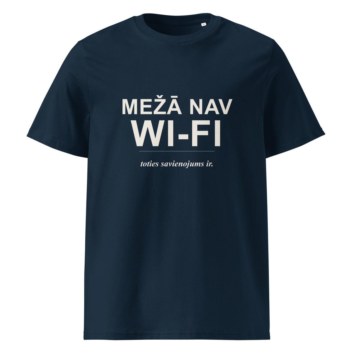 Mednieku T-krekls “Mežā nav Wi-Fi, toties savienojums ir”, tumši zilā krāsā