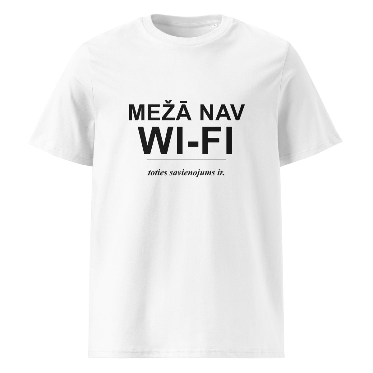 Mednieku T-krekls “Mežā nav Wi-Fi, toties savienojums ir”, baltā krāsā